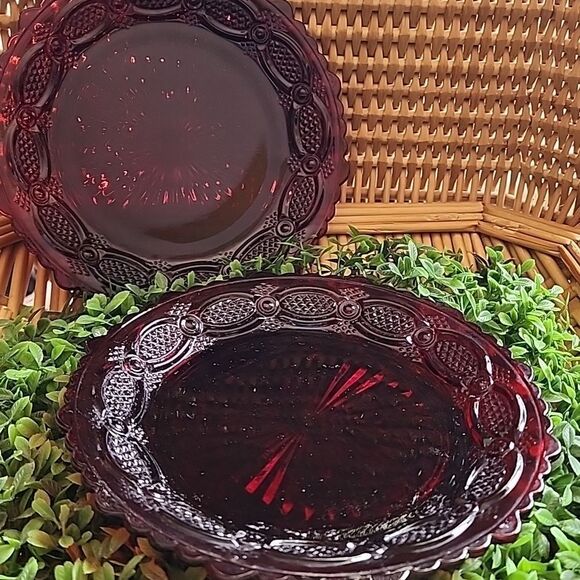 Vintage Cape Cod Ruby Glass Plates Set Of 2 Decorative Border - Picture 5 of 6